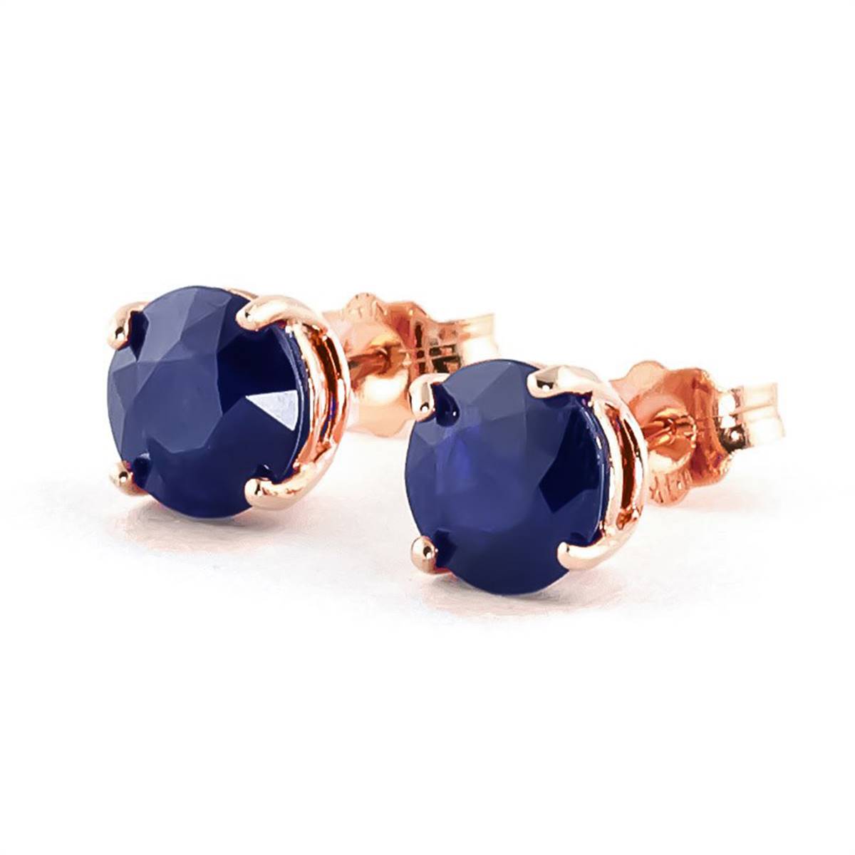 14K Solid Rose Gold Stud Earrings Natural Sapphire Gemstone