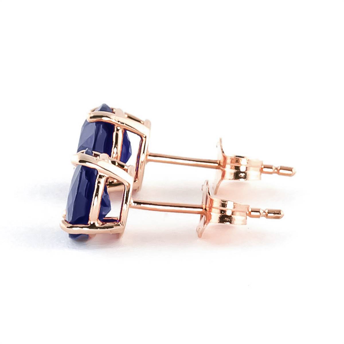 14K Solid Rose Gold Stud Earrings Natural Sapphire Gemstone