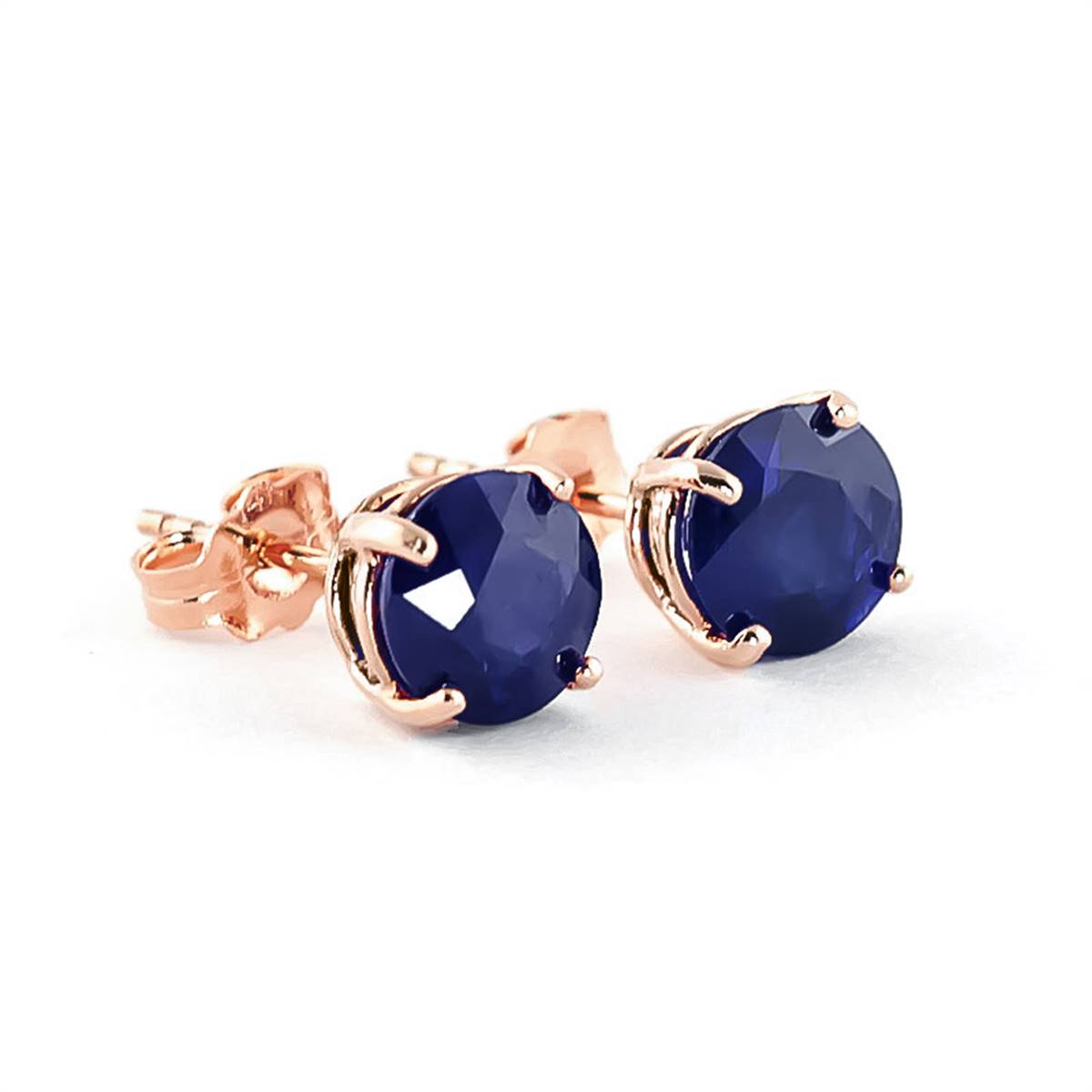 14K Solid Rose Gold Stud Earrings Natural Sapphire Gemstone