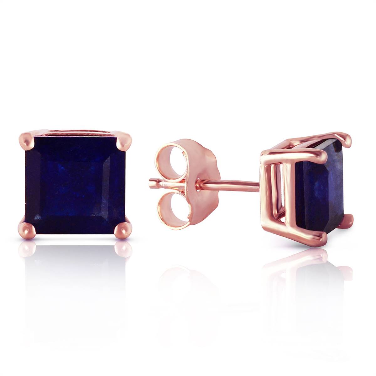 14K Solid Rose Gold Stud Earrings Natural Sapphire Jewelry