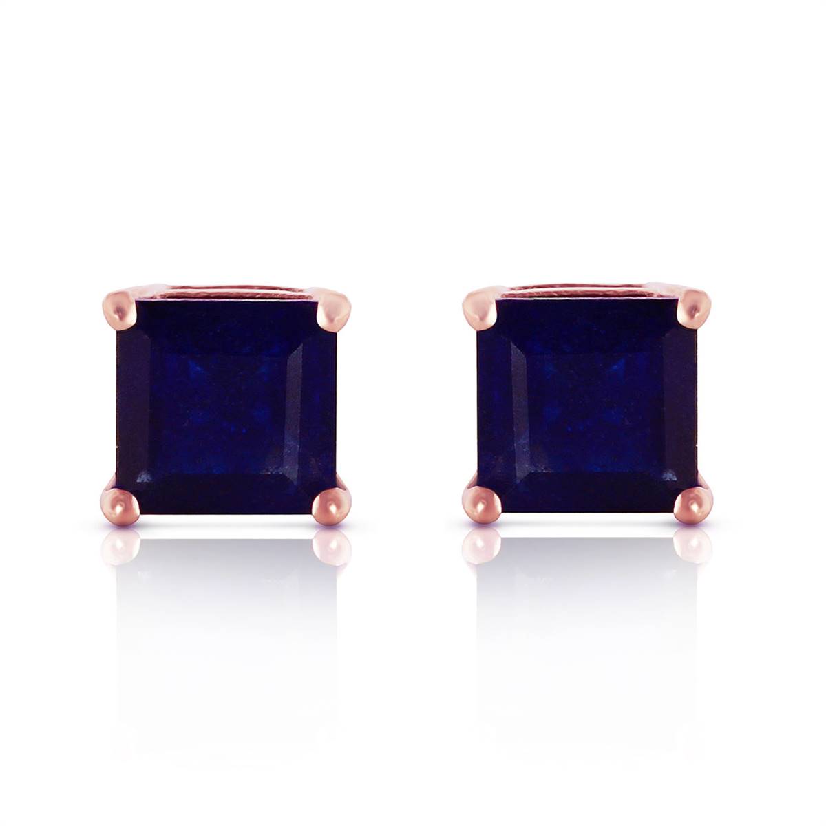 14K Solid Rose Gold Stud Earrings Natural Sapphire Jewelry