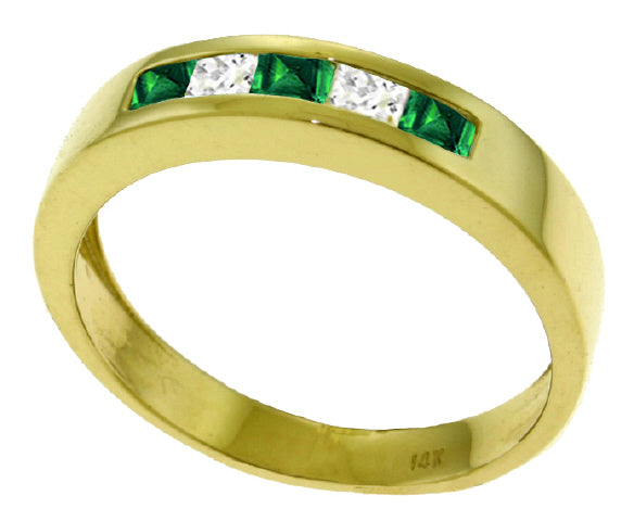 0.63 Carat 14K Solid Yellow Gold Rings Natural Emerald White Topaz