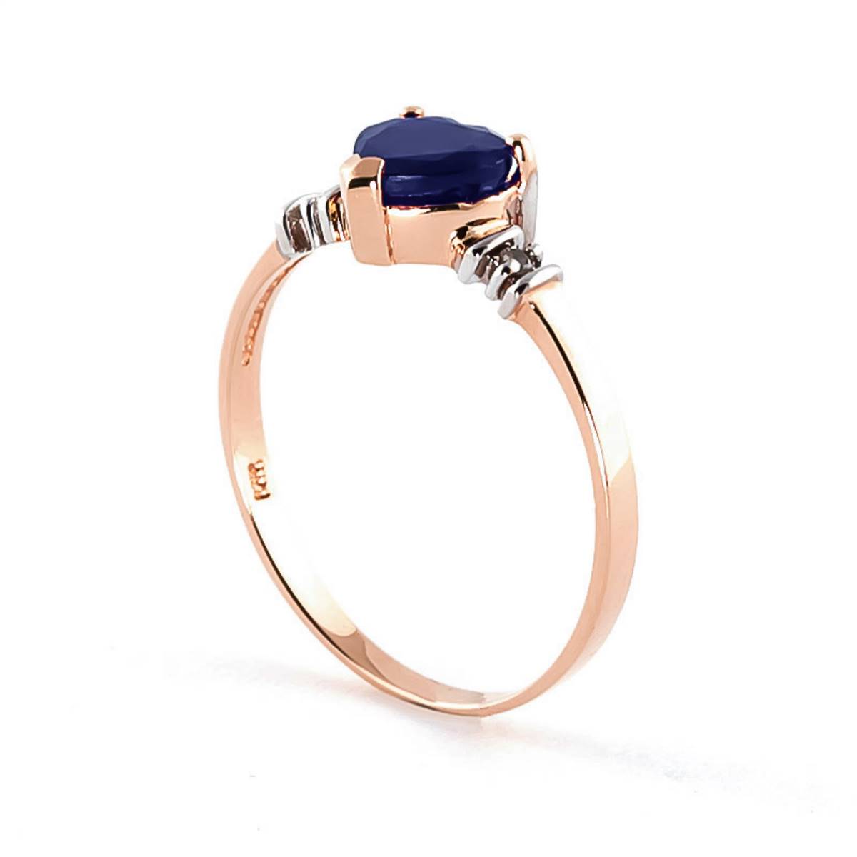 14K Solid Rose Gold Ring w/ Natural Sapphire & Diamonds