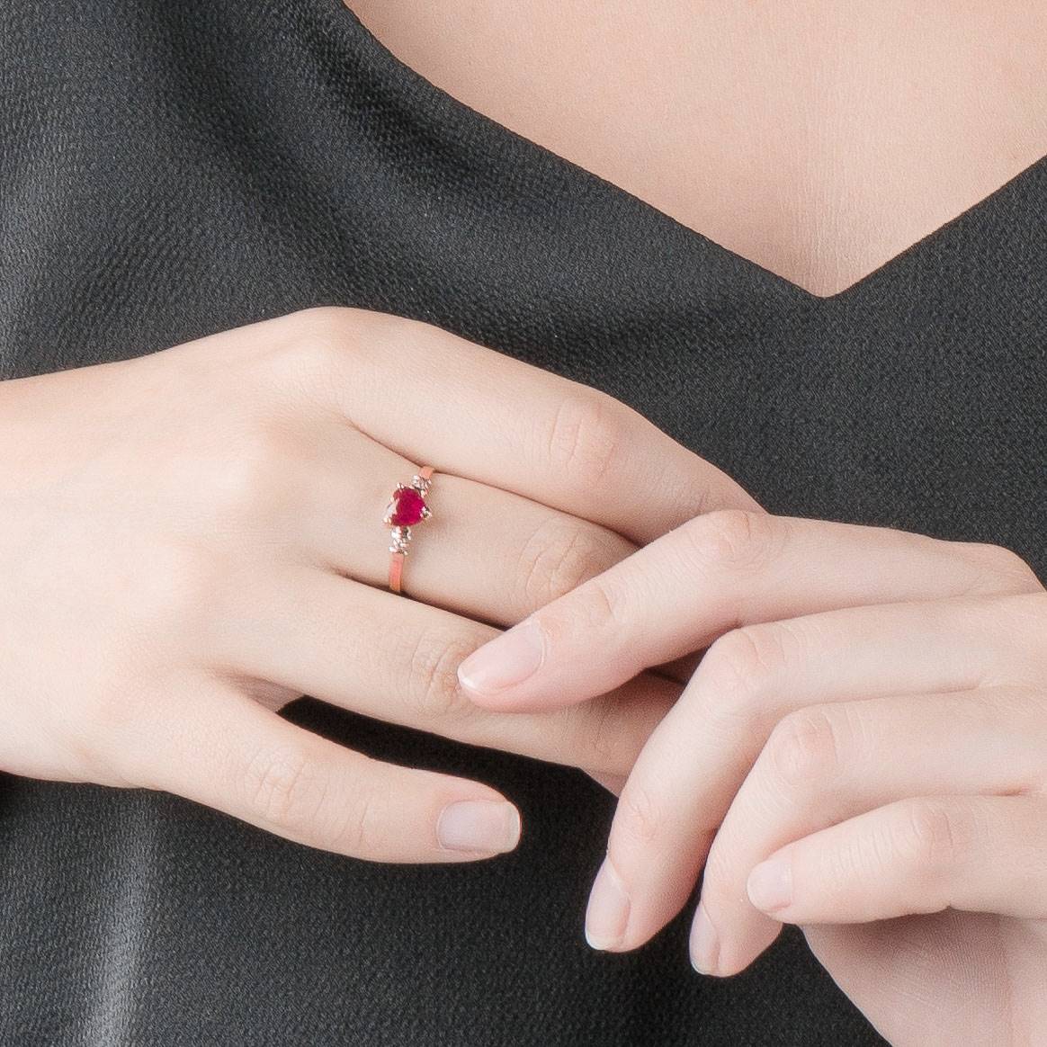 14K Solid Rose Gold Ring w/ Natural Ruby & Diamonds