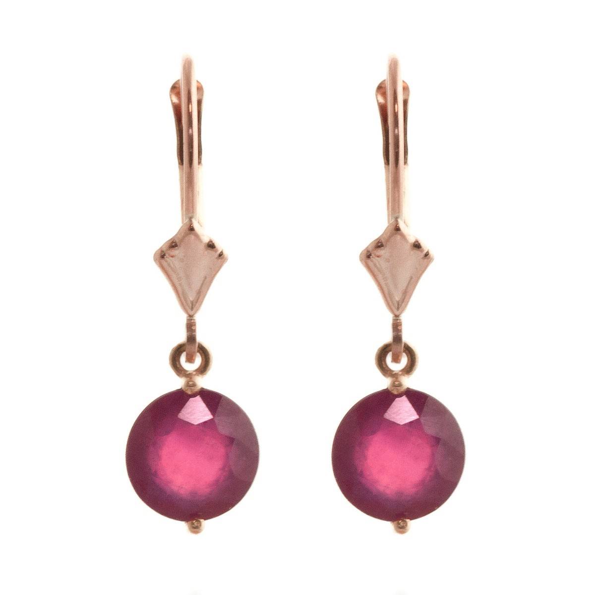 14K Solid Rose Gold Leverback Earrings Ruby Gemstone