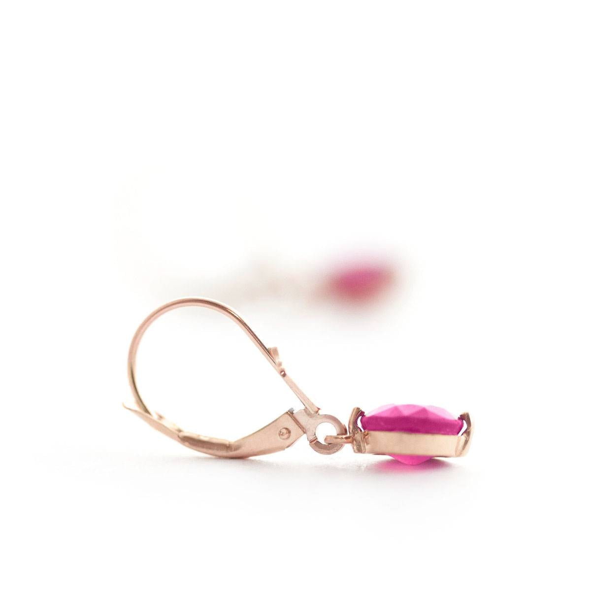 14K Solid Rose Gold Leverback Earrings Ruby Gemstone