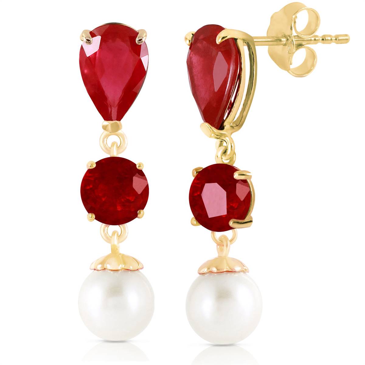 10.1 Carat 14K Solid Yellow Gold Chandelier Earrings Ruby Pearl