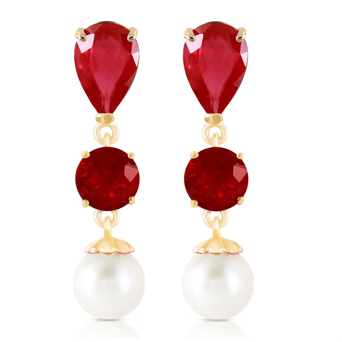 10.1 Carat 14K Solid Yellow Gold Chandelier Earrings Ruby Pearl