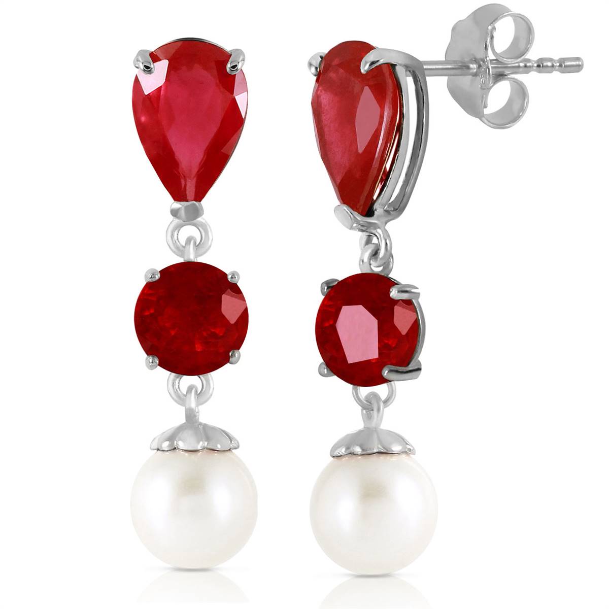 10.1 Carat 14K Solid White Gold Chandelier Earrings Ruby Pearl