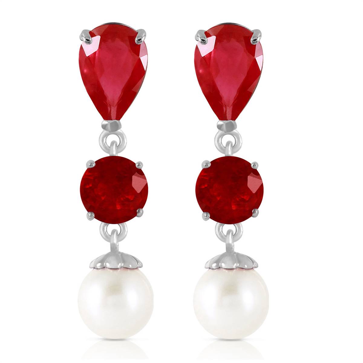 10.1 Carat 14K Solid White Gold Chandelier Earrings Ruby Pearl