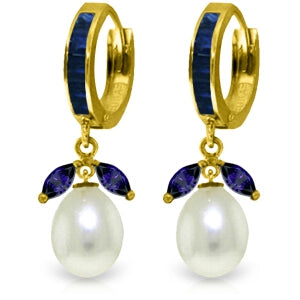 10.3 Carat 14K Solid Yellow Gold Majorca Sapphire Pearl Earrings