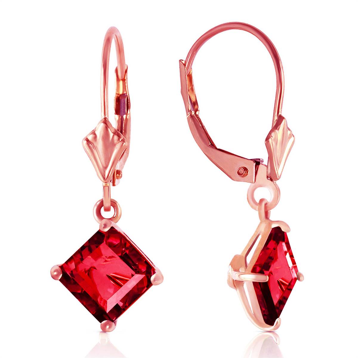 14K Solid Rose Gold Leverback Ruby Series Earrings