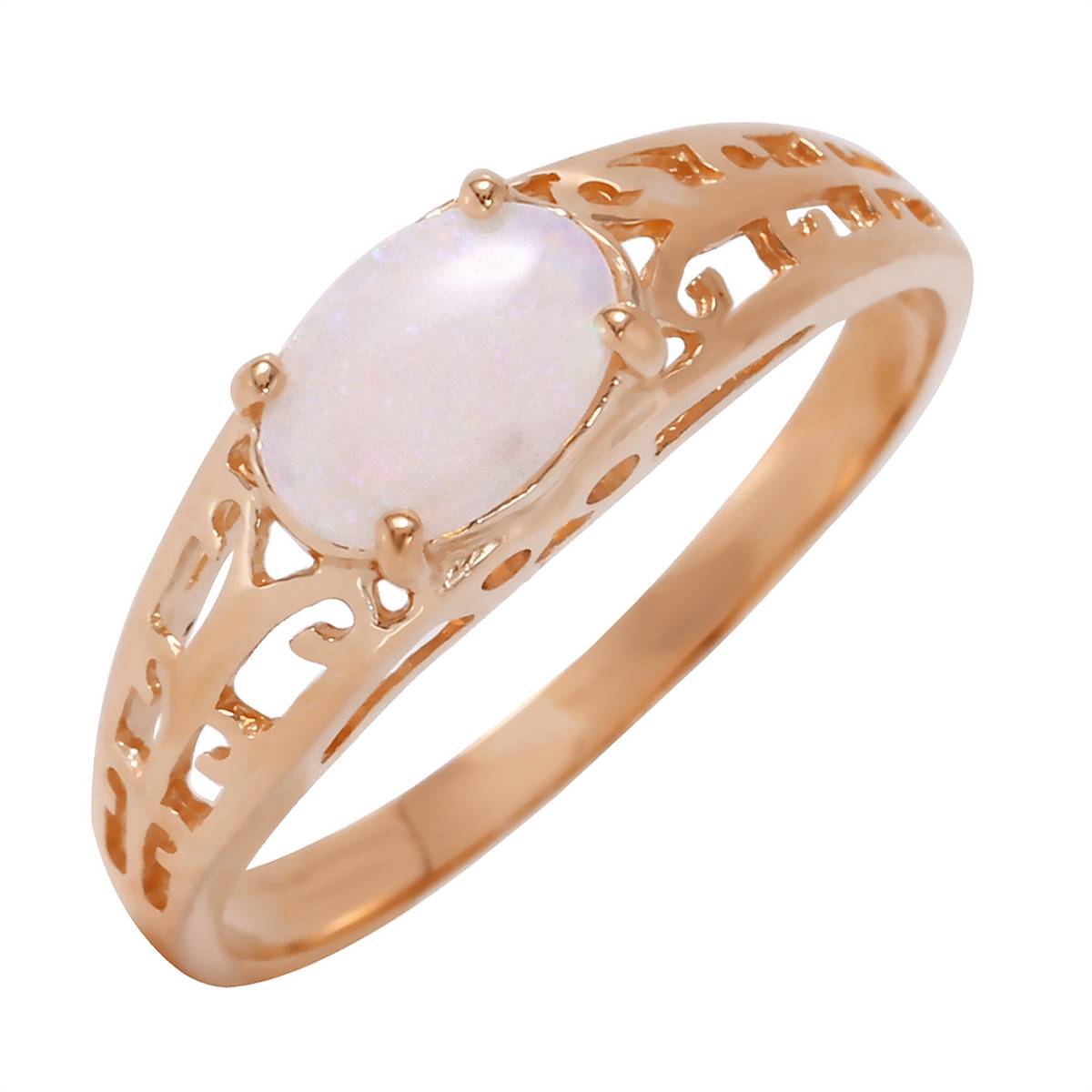 14K Solid Rose Gold Filigree Ring w/ Natural Opal