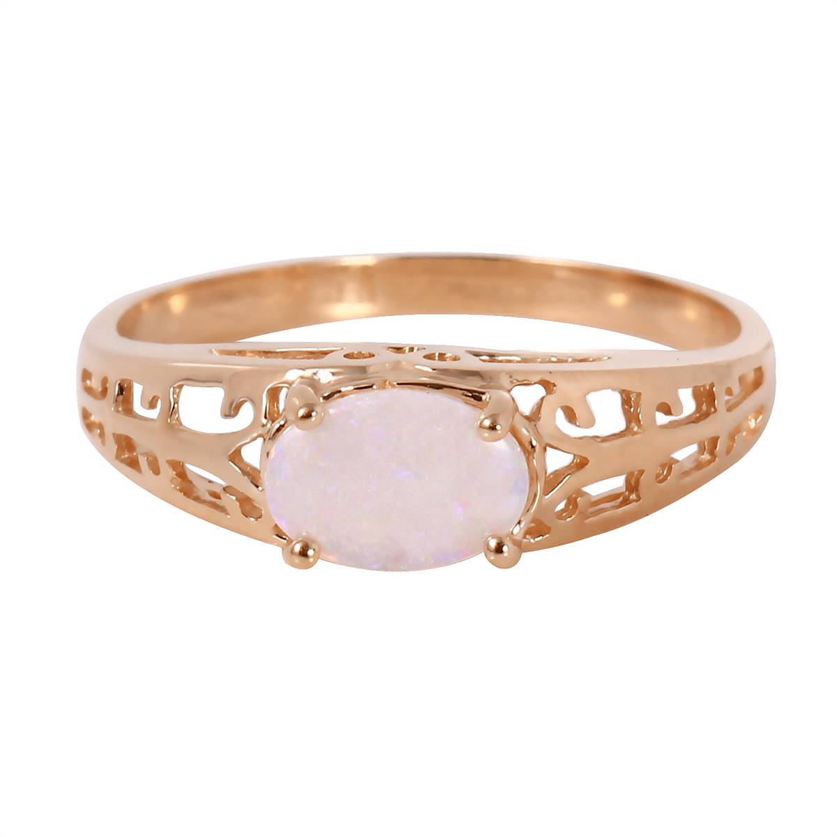 14K Solid Rose Gold Filigree Ring w/ Natural Opal