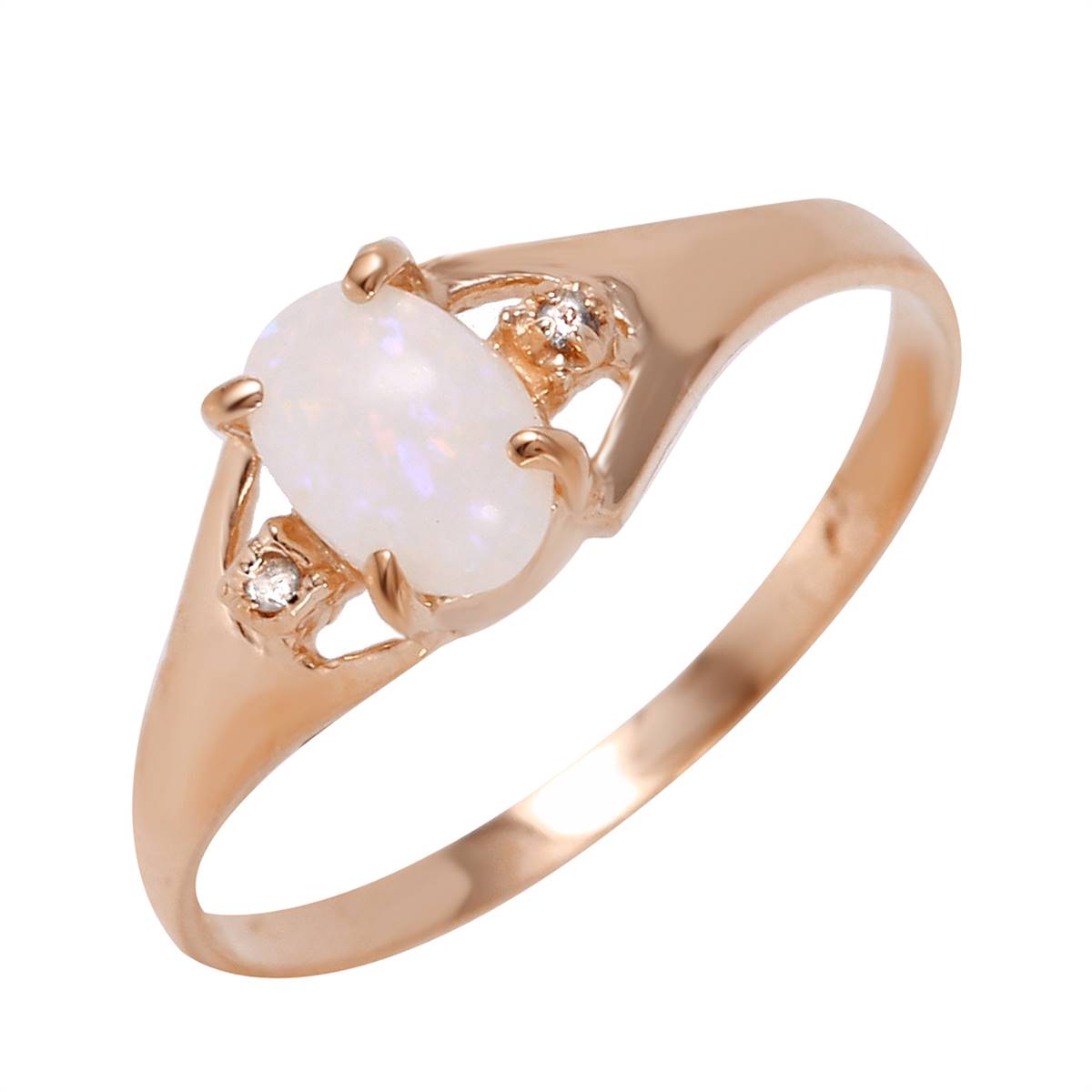 0.46 Carat 14K Solid Rose Gold Rings Natural Diamond Opal