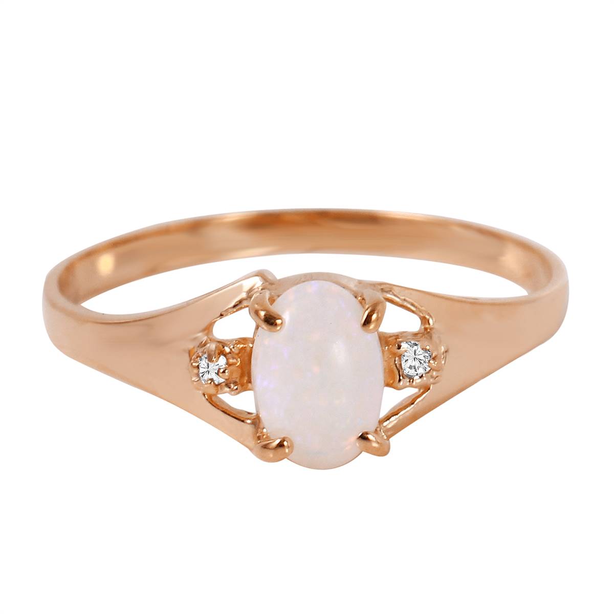 0.46 Carat 14K Solid Rose Gold Rings Natural Diamond Opal