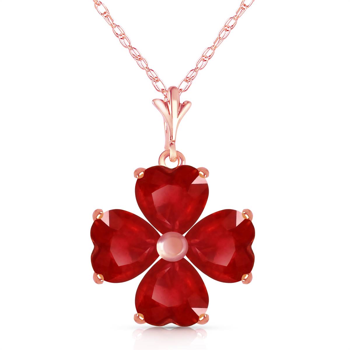 3.6 Carat 14K Solid Rose Gold Heart Cluster Ruby Necklace