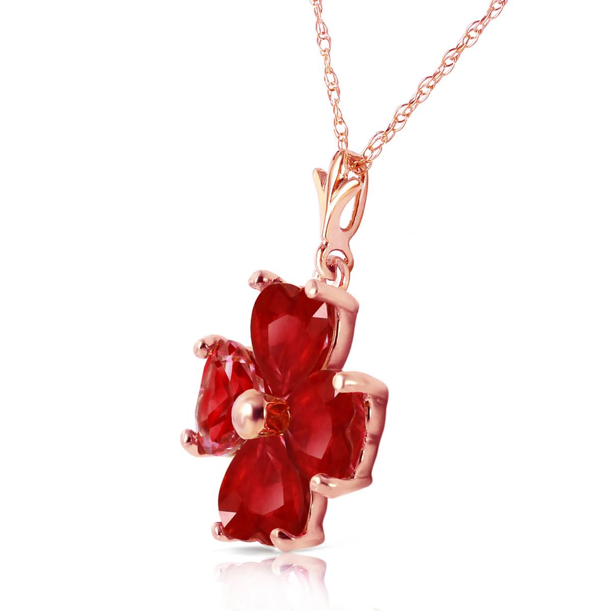 3.6 Carat 14K Solid Rose Gold Heart Cluster Ruby Necklace