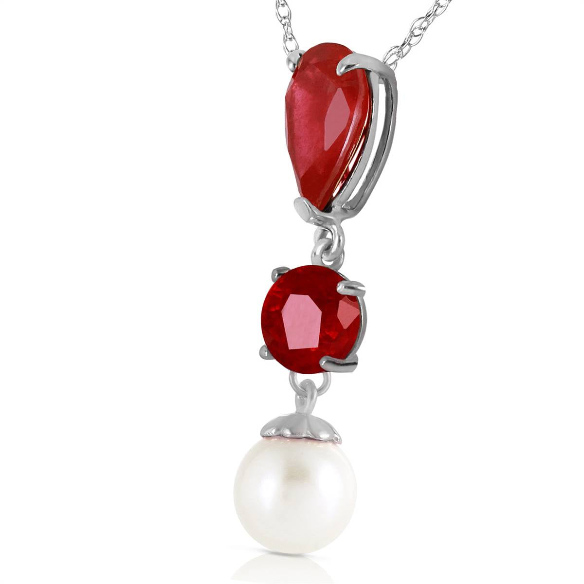 5.05 Carat 14K Solid White Gold Keep Your Cool Ruby Pearl Necklace