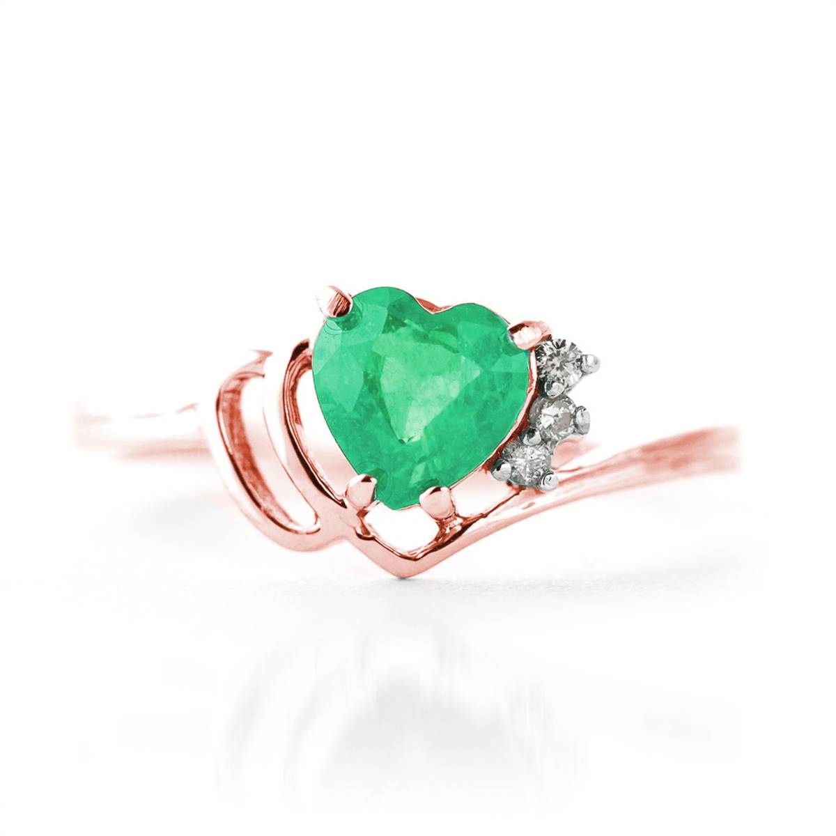 1.02 Carat 14K Solid Rose Gold Dainty Heart Emerald Diamond Ring