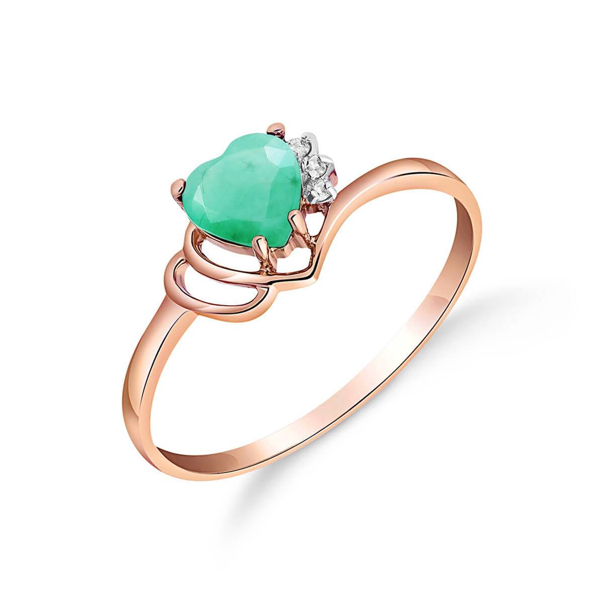 1.02 Carat 14K Solid Rose Gold Dainty Heart Emerald Diamond Ring