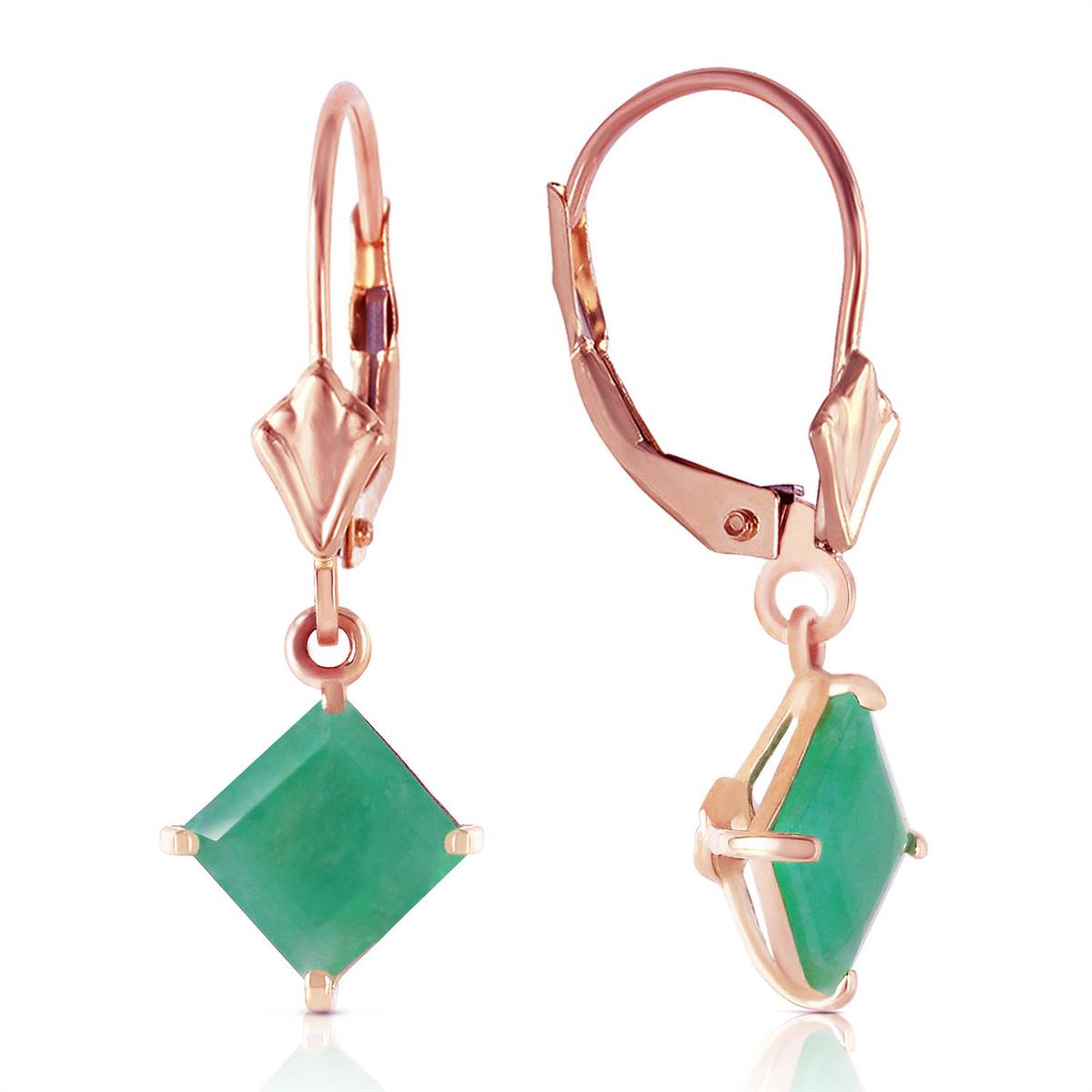 14K Solid Rose Gold Leverback Earrings Emerald Jewelry Series Royal