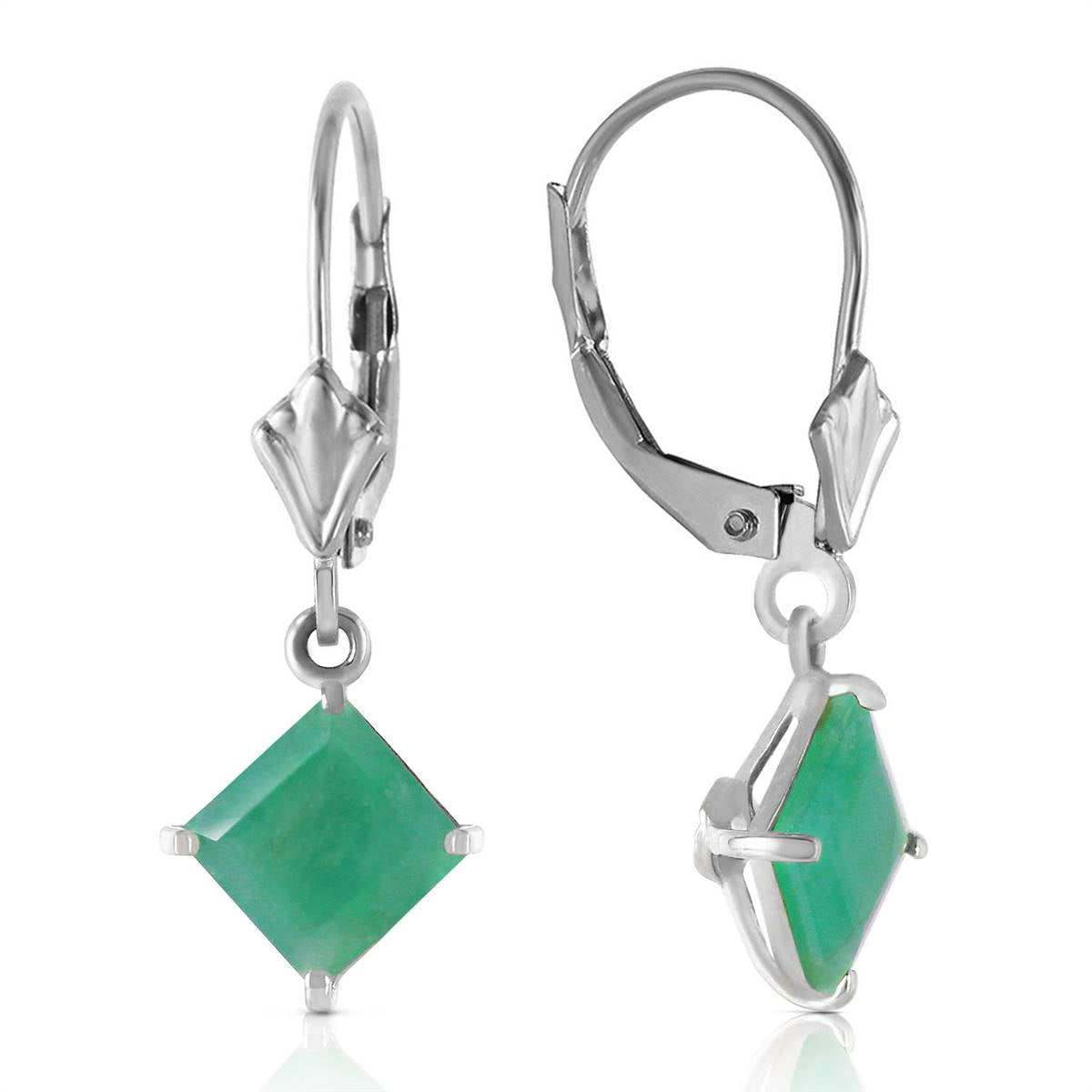 2.9 Carat 14K Solid White Gold Smooth Talk Emerald Earrings