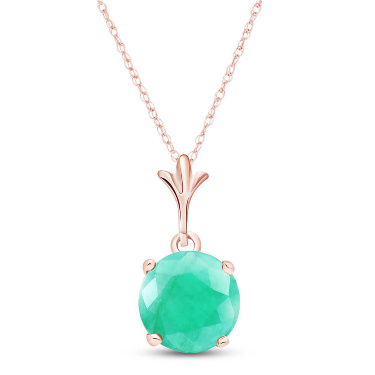 1.65 Carat 14K Solid Rose Gold Single Round Emerald Necklace