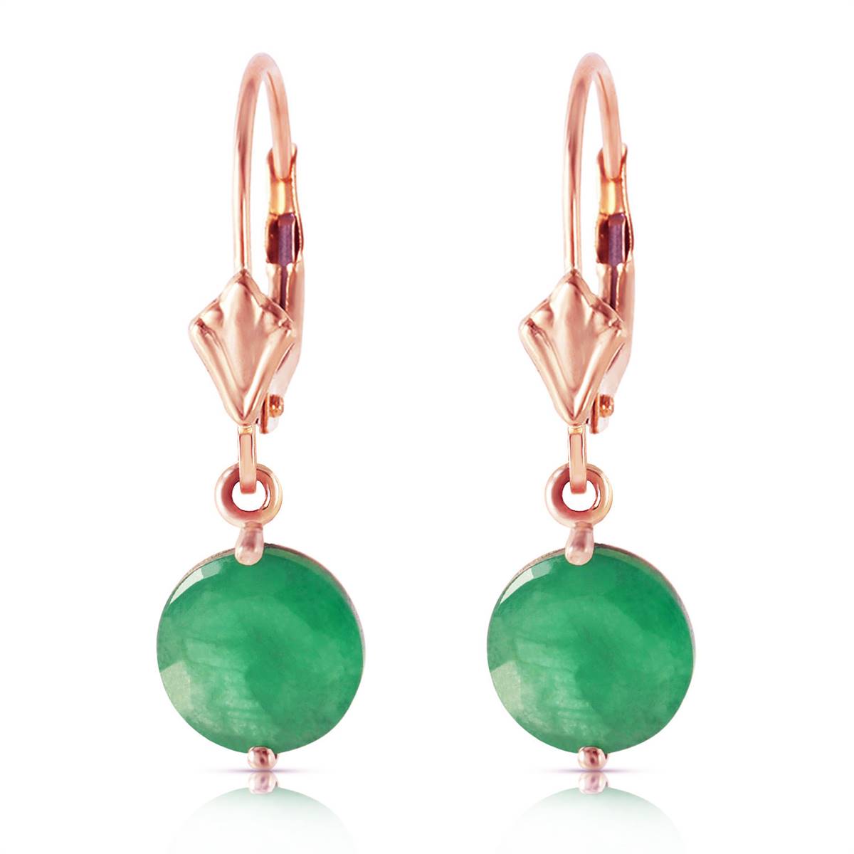 14K Solid Rose Gold Leverback Earrings Emerald Jewelry