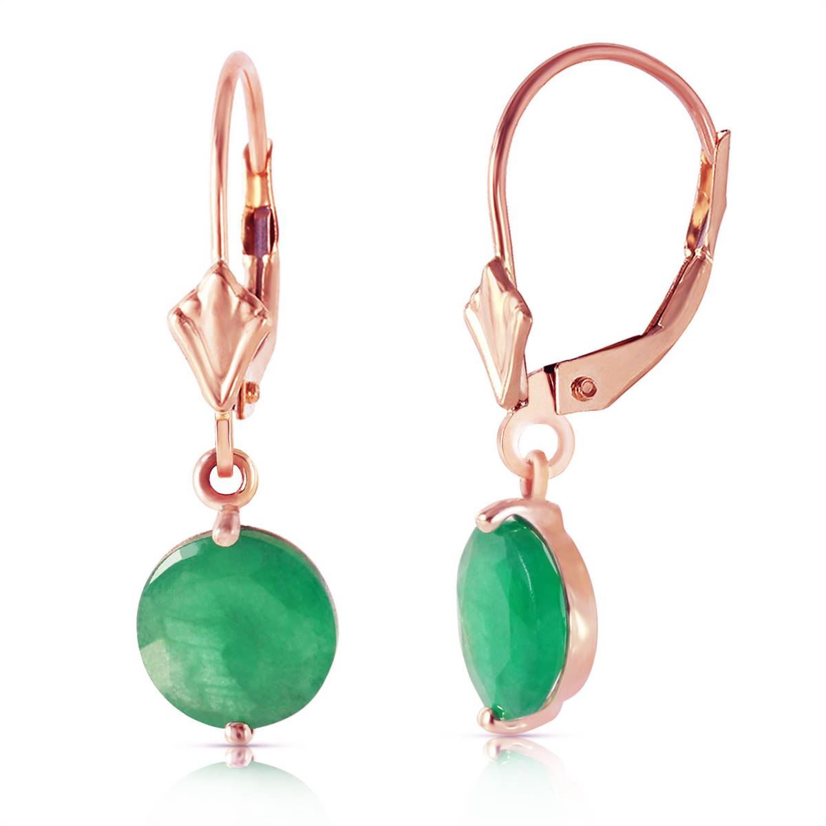 14K Solid Rose Gold Leverback Earrings Emerald Jewelry