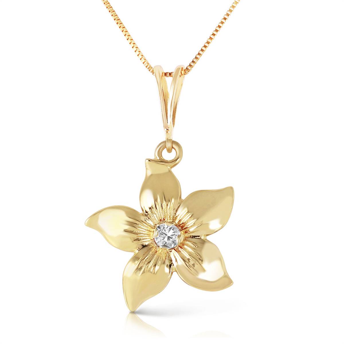 14K Solid Yellow Gold Flower Necklace Natural Diamond