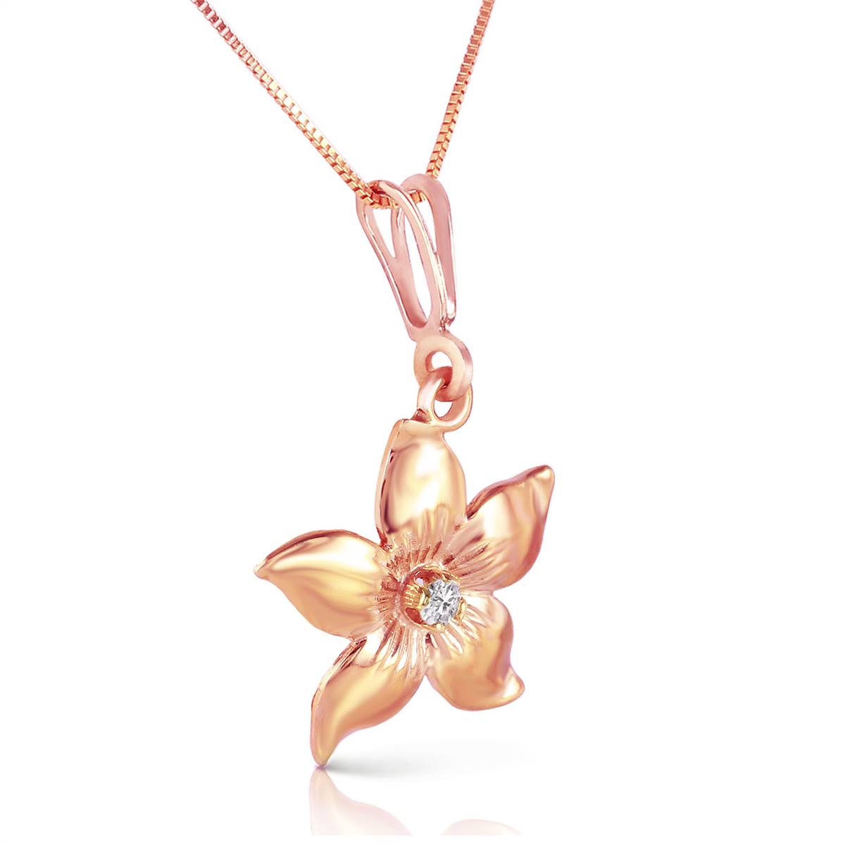 14K Solid Rose Gold Flower Necklace w/ Natural Diamond