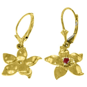 0.2 Carat 14K Solid Yellow Gold Leverback Flowers Earrings Ruby