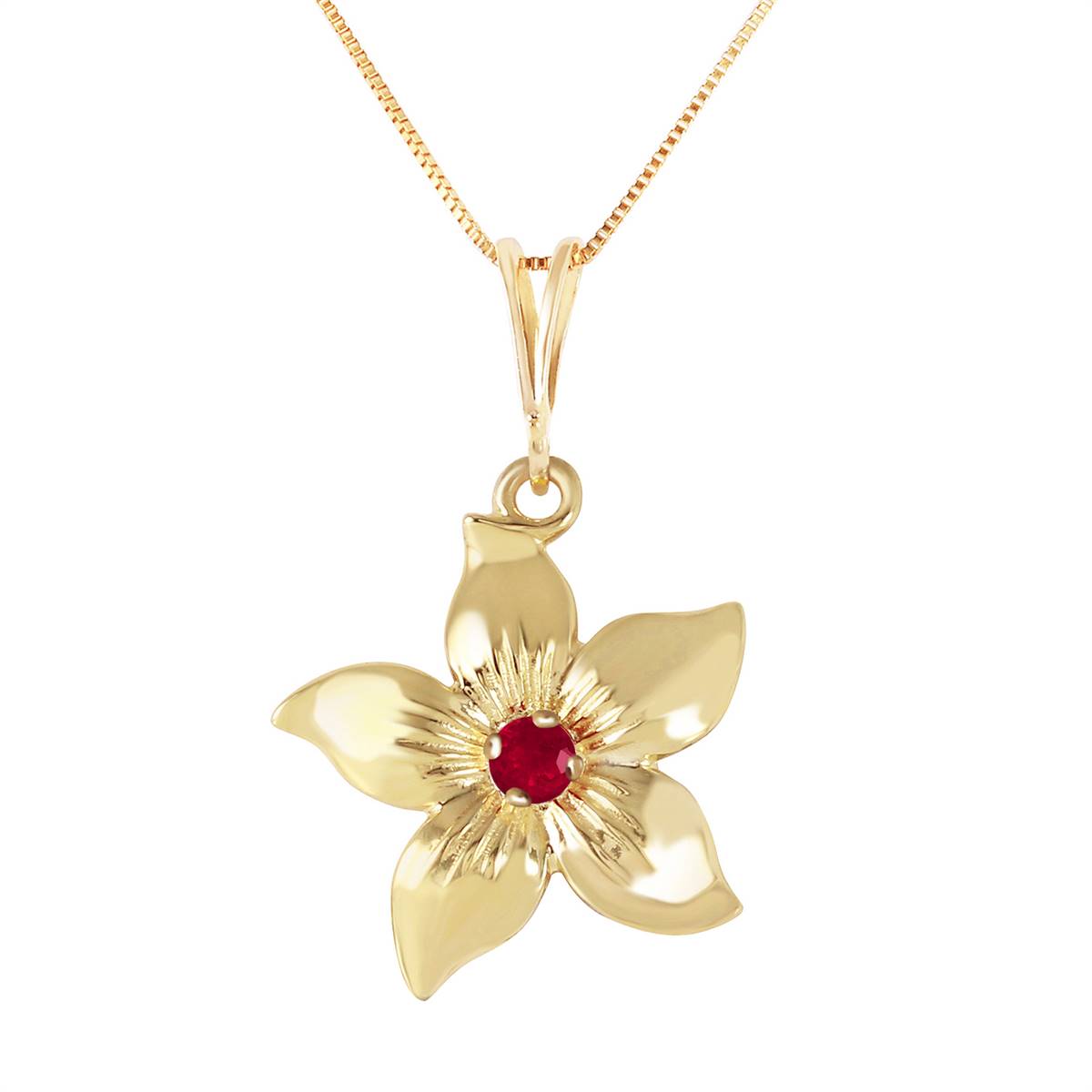 0.1 Carat 14K Solid Yellow Gold Flower Necklace Natural Ruby