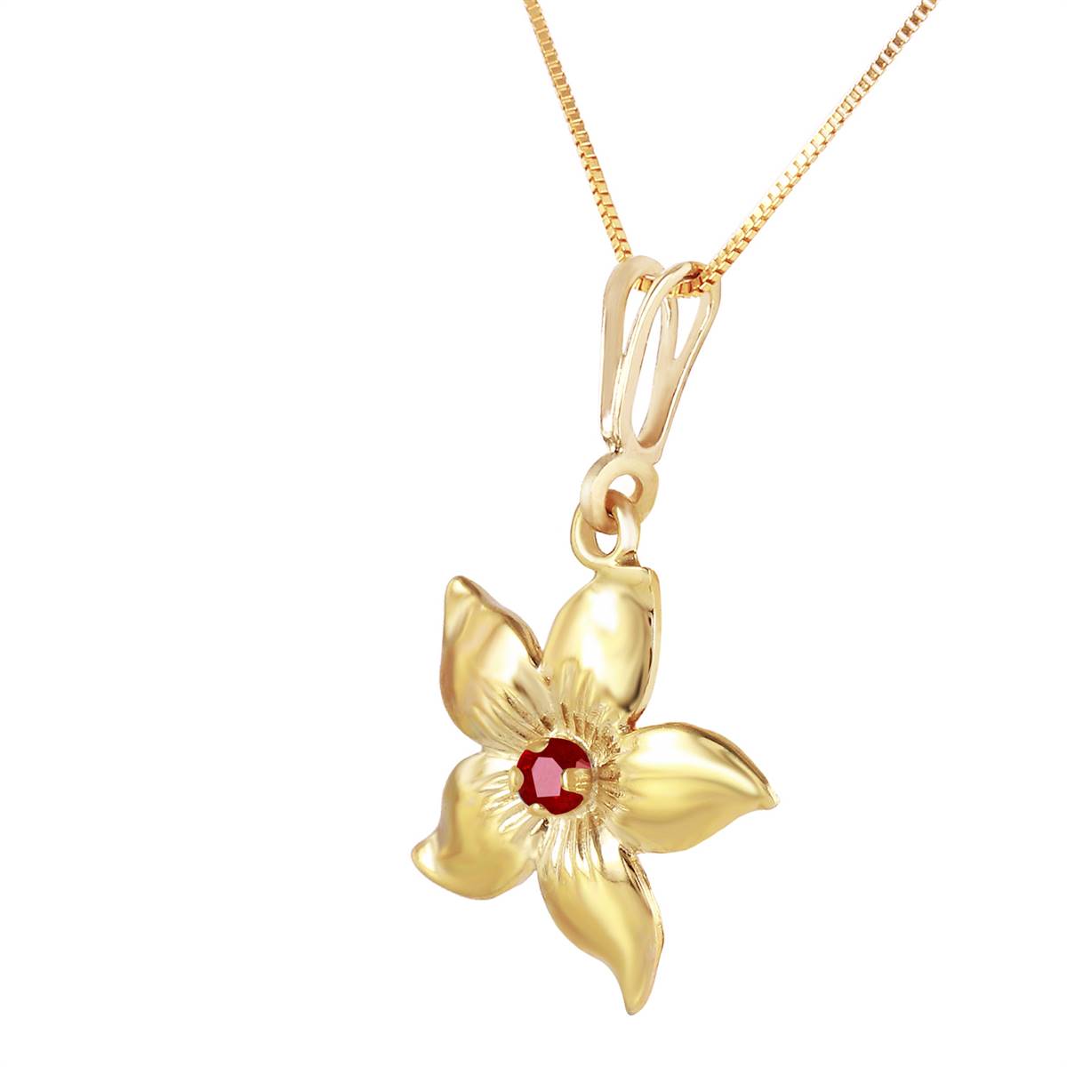 0.1 Carat 14K Solid Yellow Gold Flower Necklace Natural Ruby