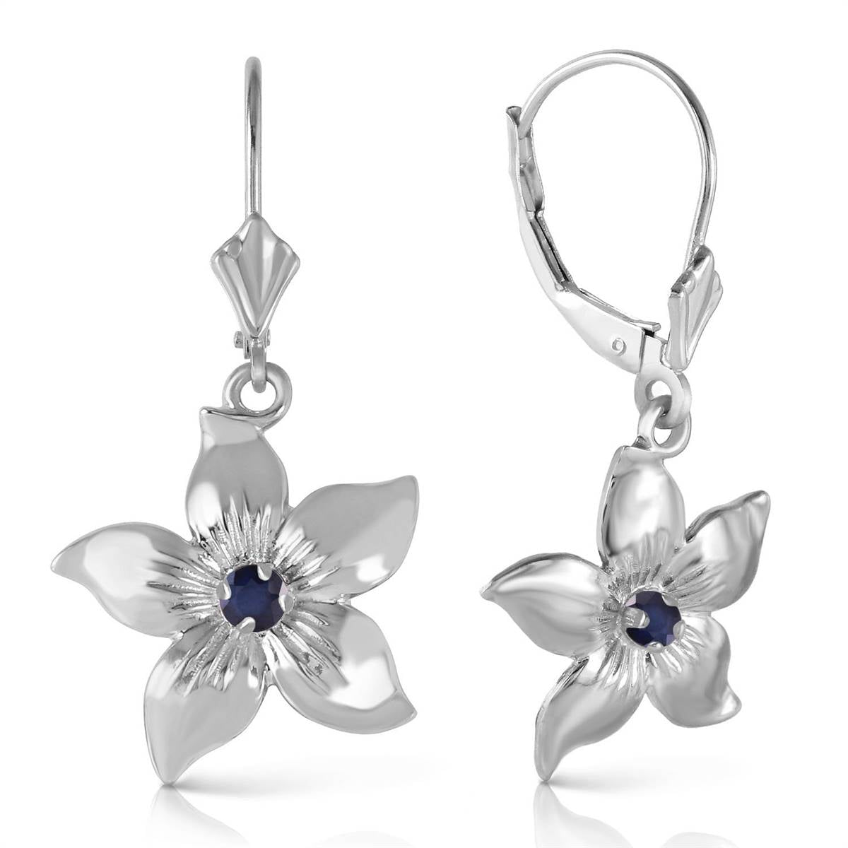 0.2 Carat 14K Solid White Gold Leverback Flowers Earrings Sapphire