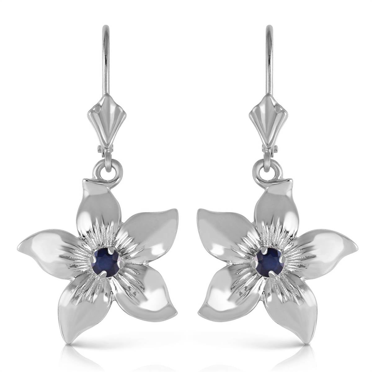 0.2 Carat 14K Solid White Gold Leverback Flowers Earrings Sapphire