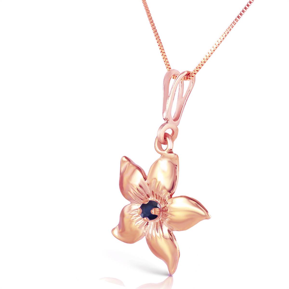 14K Solid Rose Gold Flower Necklace w/ Natural Sapphire