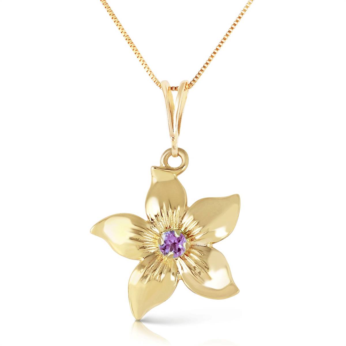 0.1 Carat 14K Solid Yellow Gold Flower Necklace Natural Purple Amethyst