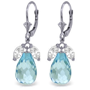 14.4 Carat 14K Solid White Gold Leverback Earrings Blue White Topaz