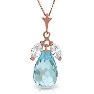 14K Solid Rose Gold Necklace w/ Natural Blue & Rose Topaz