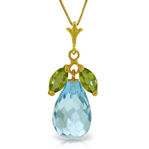 7.2 Carat 14K Solid Yellow Gold Under The Waterfall Blue Topaz Peridot Necklace