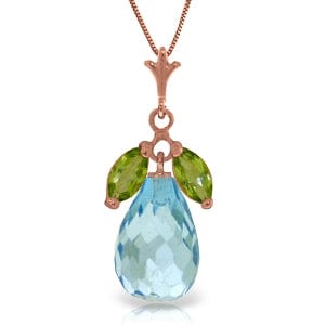 14K Solid Rose Gold Necklace w/ Natural Peridot & Blue Topaz