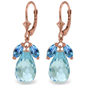 14K Solid Rose Gold Leverback Earrings Blue Topaz Certified Class Platinum