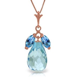 14K Solid Rose Gold Blue Topaz Certified Classic Necklace