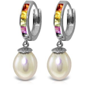 9.3 Carat 14K Solid White Gold Color Fusion Multicolor Sapphire Earrings