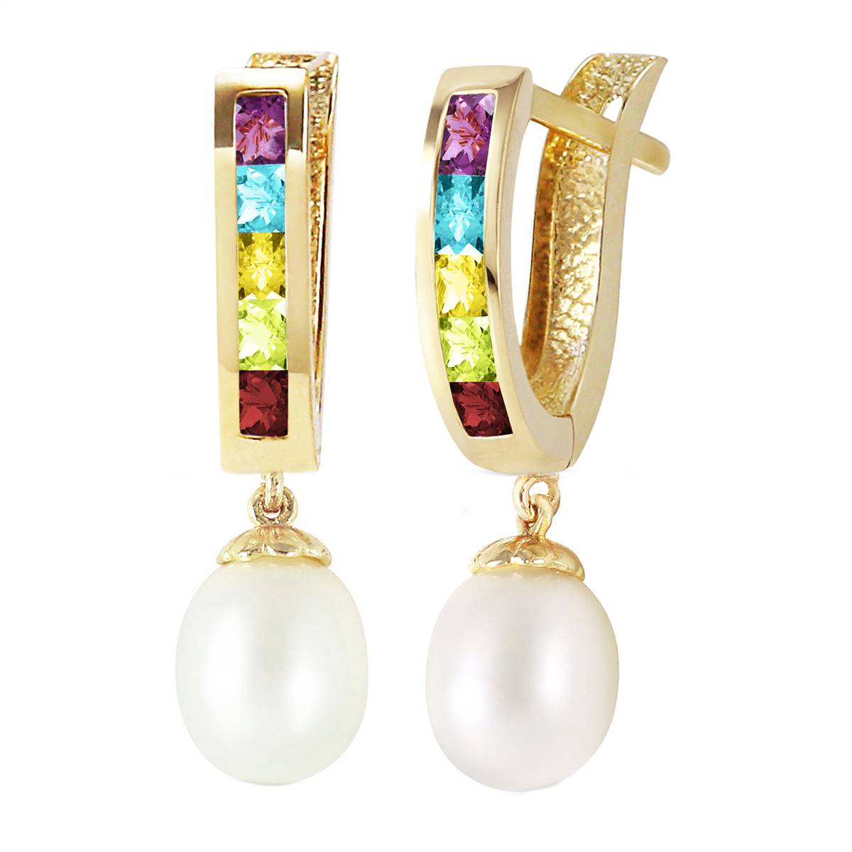 9 Carat 14K Solid Yellow Gold Prestige Multi Gemstones Pearl Earrings