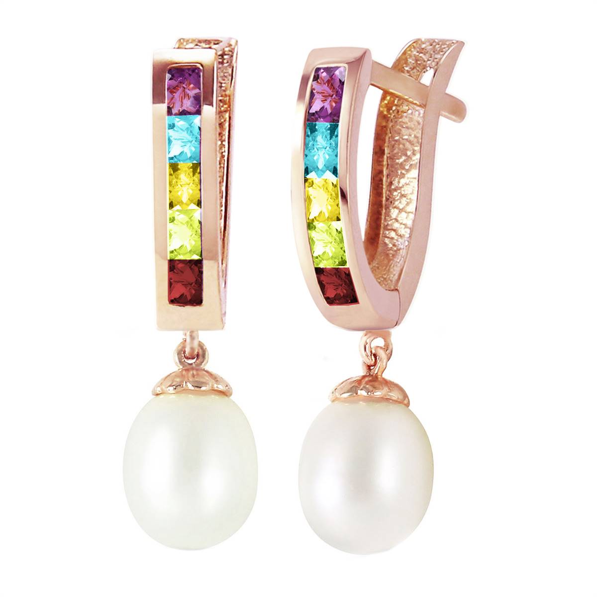 14K Solid Rose Gold Hoop Huggie Earrings Multi Gemstones Jewelry