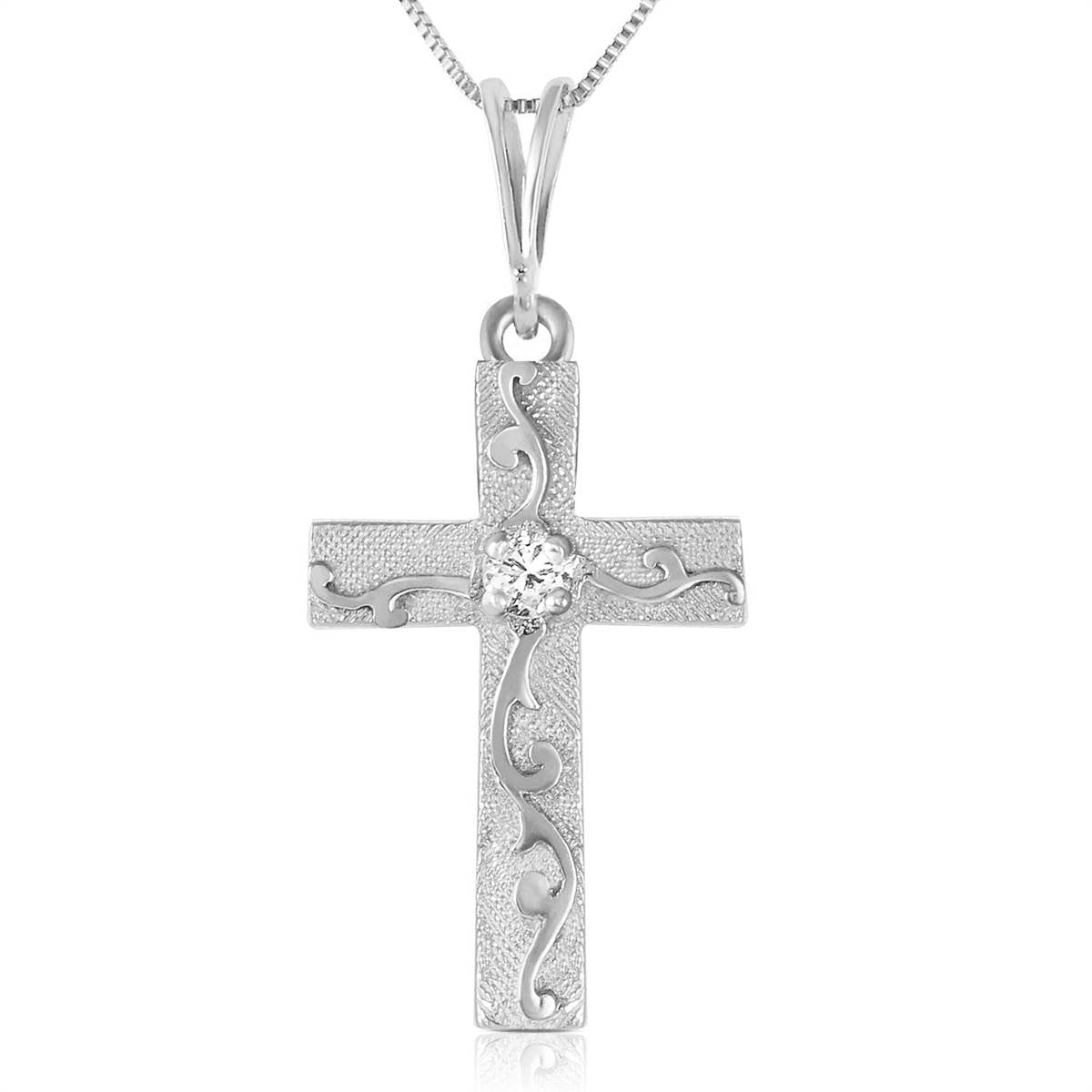 0.05 Carat 14K Solid White Gold Cross Necklace Natural Diamond