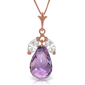 14K Solid Rose Gold Necklace w/ Purple Amethysts & Rose Topaz